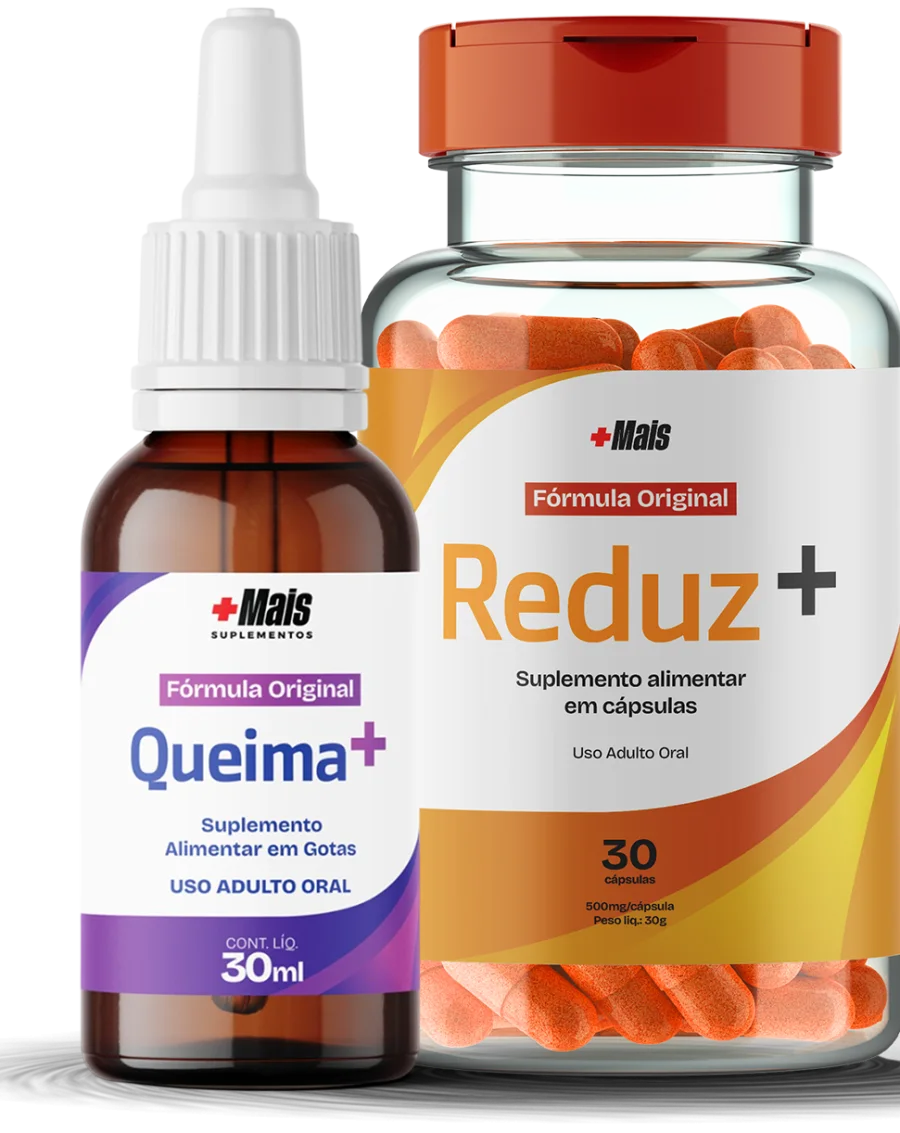 Suplementos Reduz+ em cápsulas e Queima+ em gotas, da linha +Mais Saúde
